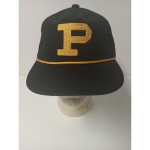 Purdue Boilermakers Vtg Style Black Corduroy Rope Cap Hat Adj. Strap Embroidered